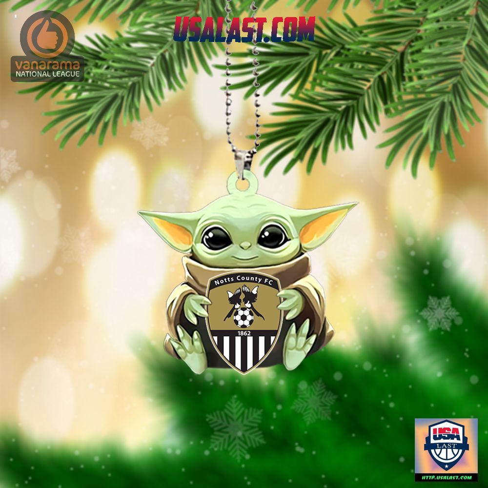 Baby Yoda Hugs Notts County FC Hanging Ornament - You look so healthy and fit