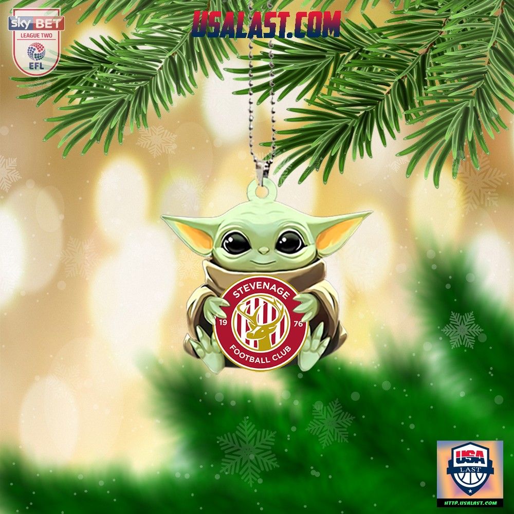 Baby Yoda Hugs Stevenage FC Hanging Ornament - Loving, dare I say?