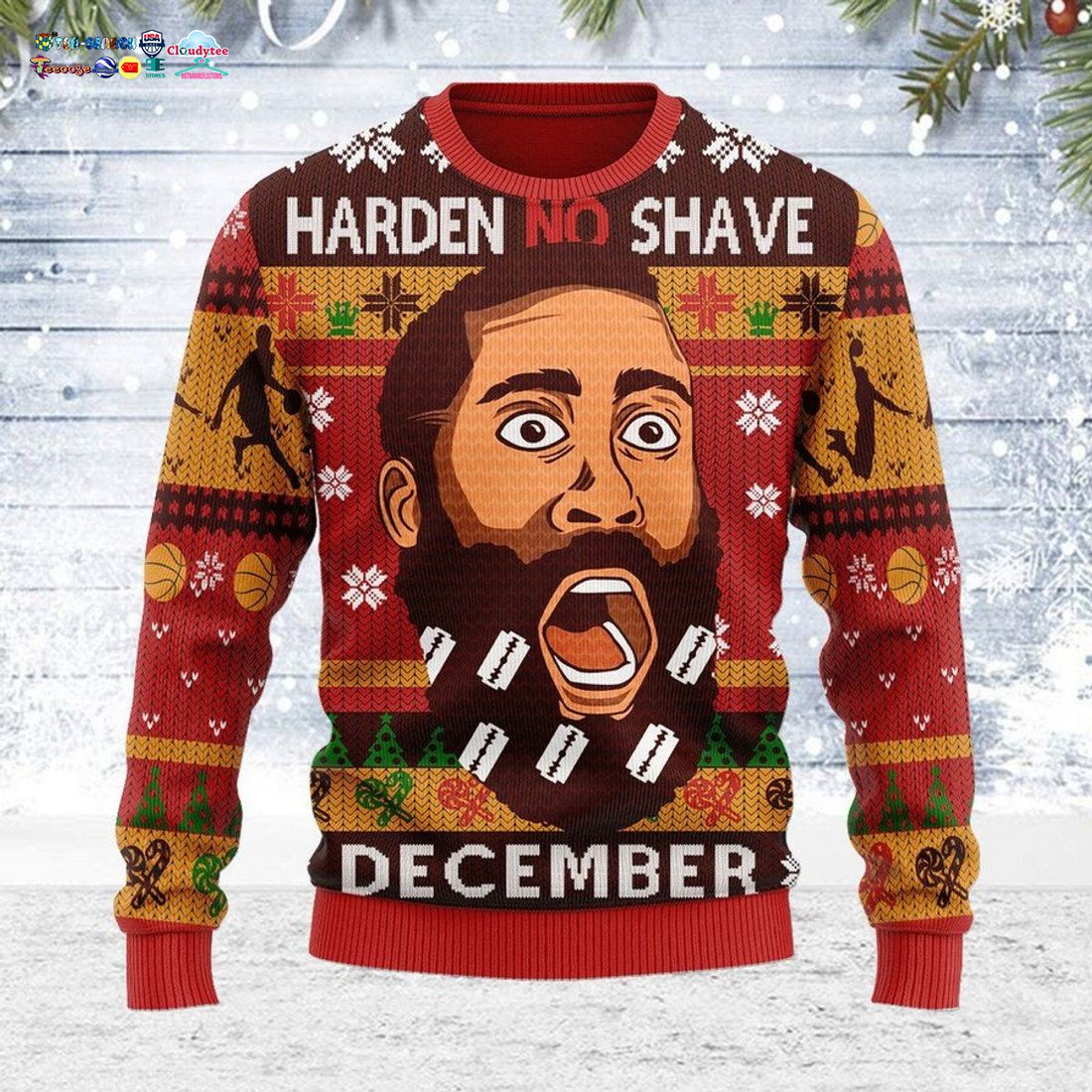 Basketball Harden No Shave December Ugly Christmas Sweater