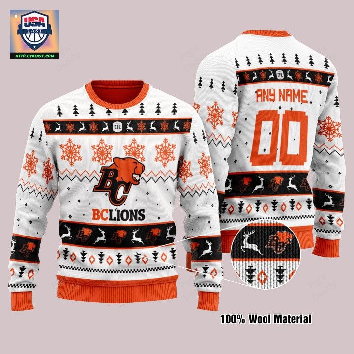 Bc Lions Personalized White Ugly Christmas Sweater - Eye soothing picture dear