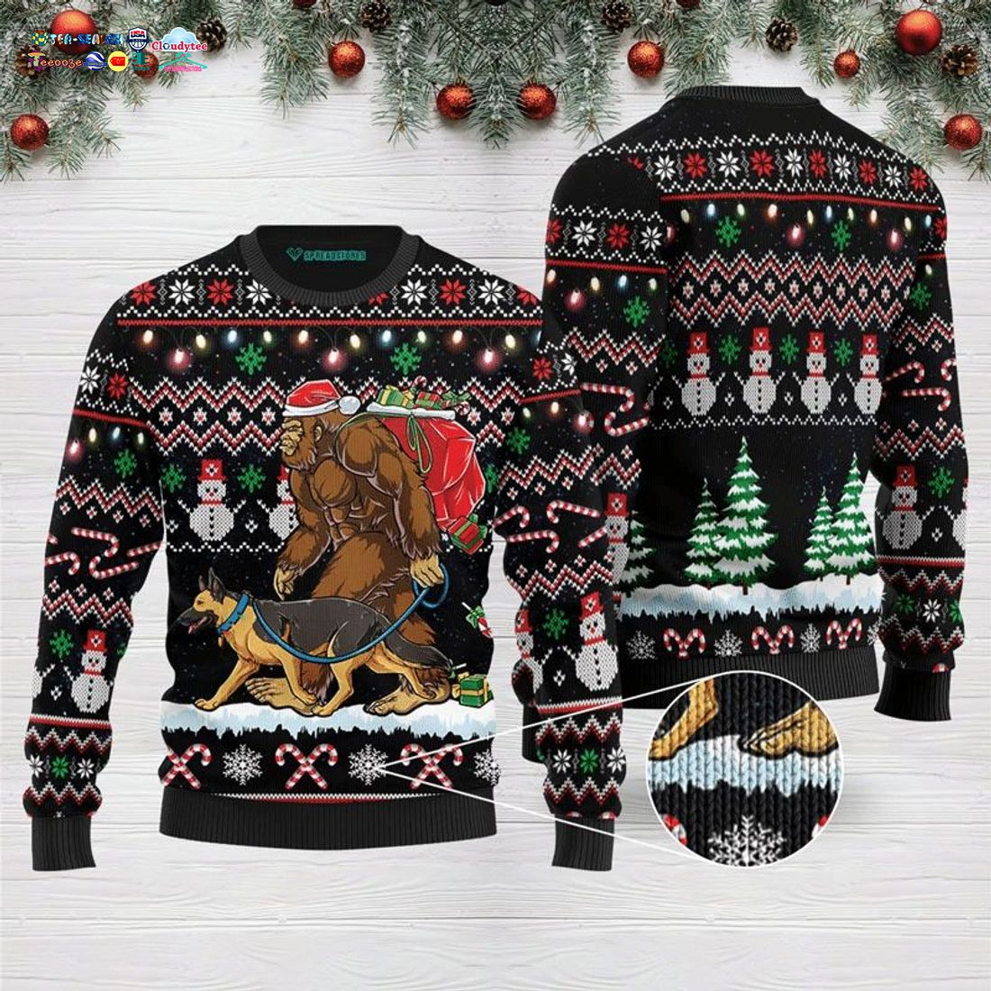 Bigfoot German Shepherd Ugly Christmas Sweater