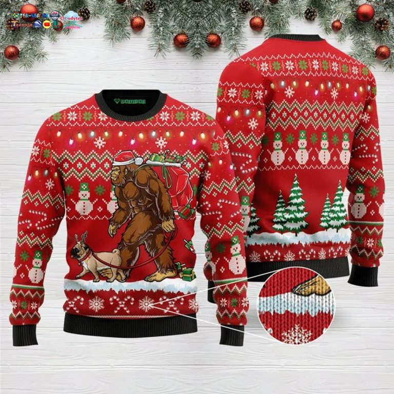 Bigfoot Pug Ugly Christmas Sweater - You tried editing this time?