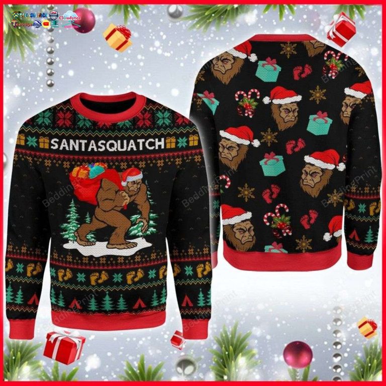 Bigfoot Santasquatch Ugly Christmas Sweater - Cutting dash