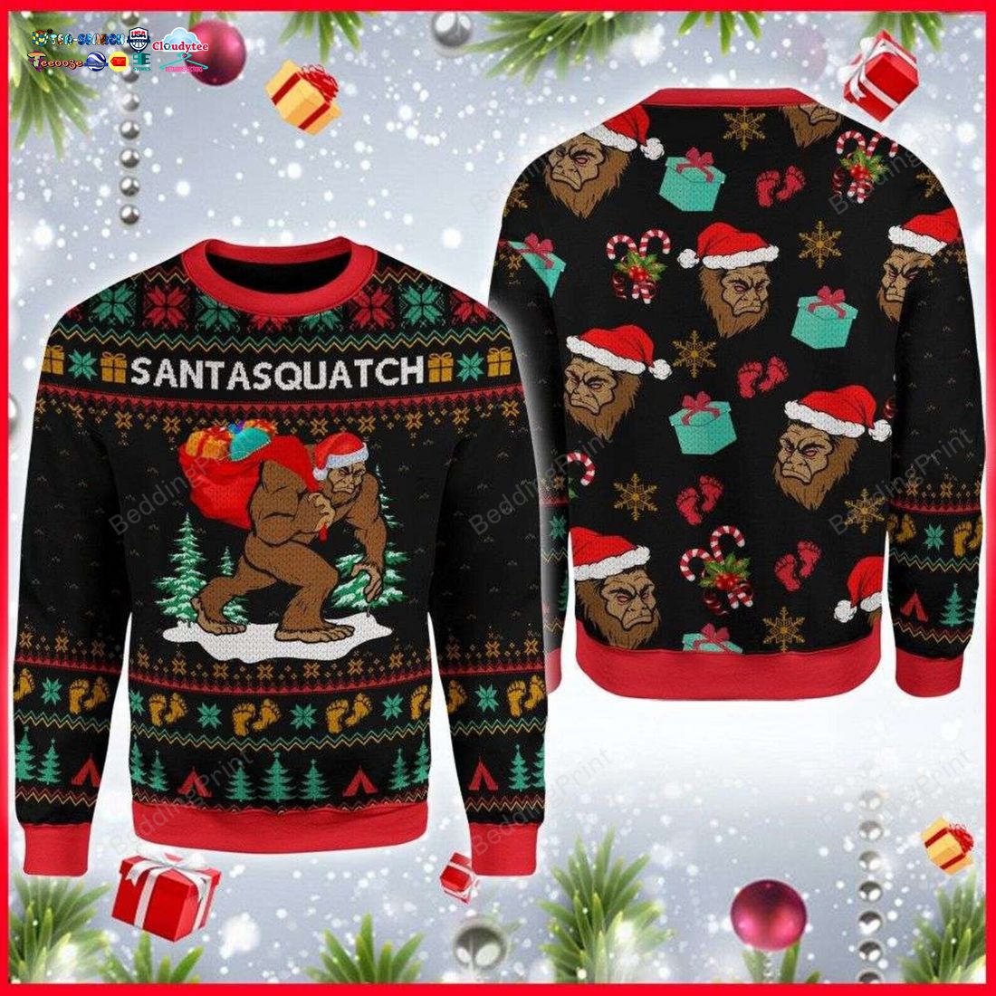 Bigfoot Santasquatch Ugly Christmas Sweater