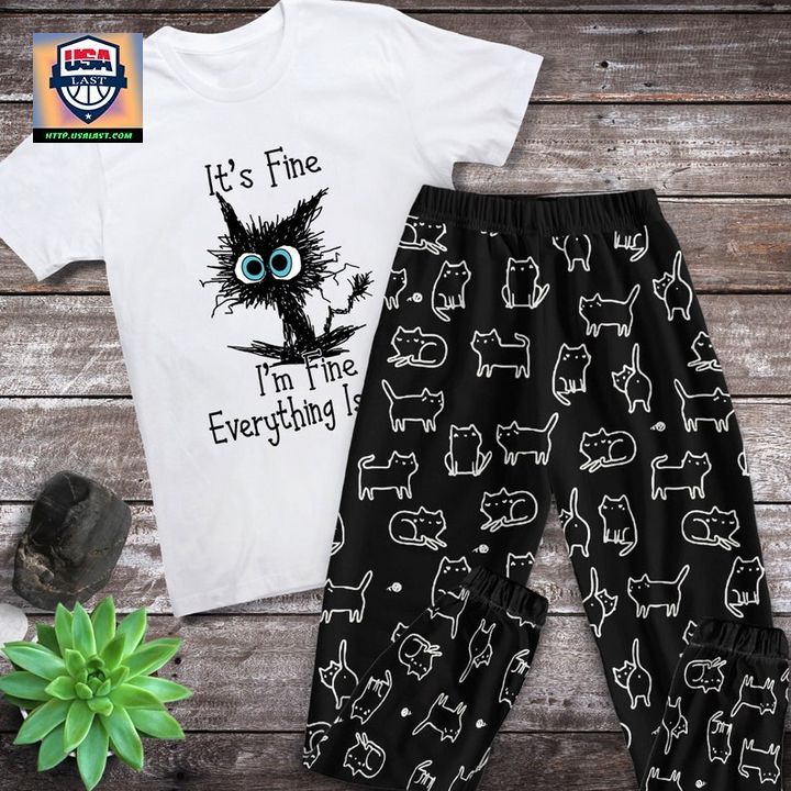 Black Cat It’s Fine I’m Fine Everything Is Fine Pajamas Set – Usalast