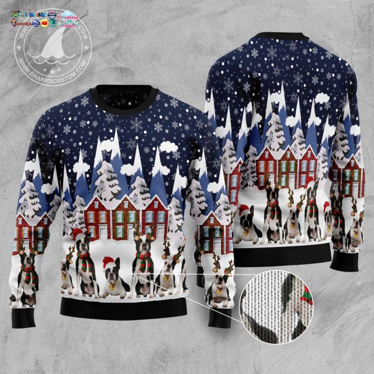 Boston Terrier Family Ugly Christmas Sweater - Elegant picture.