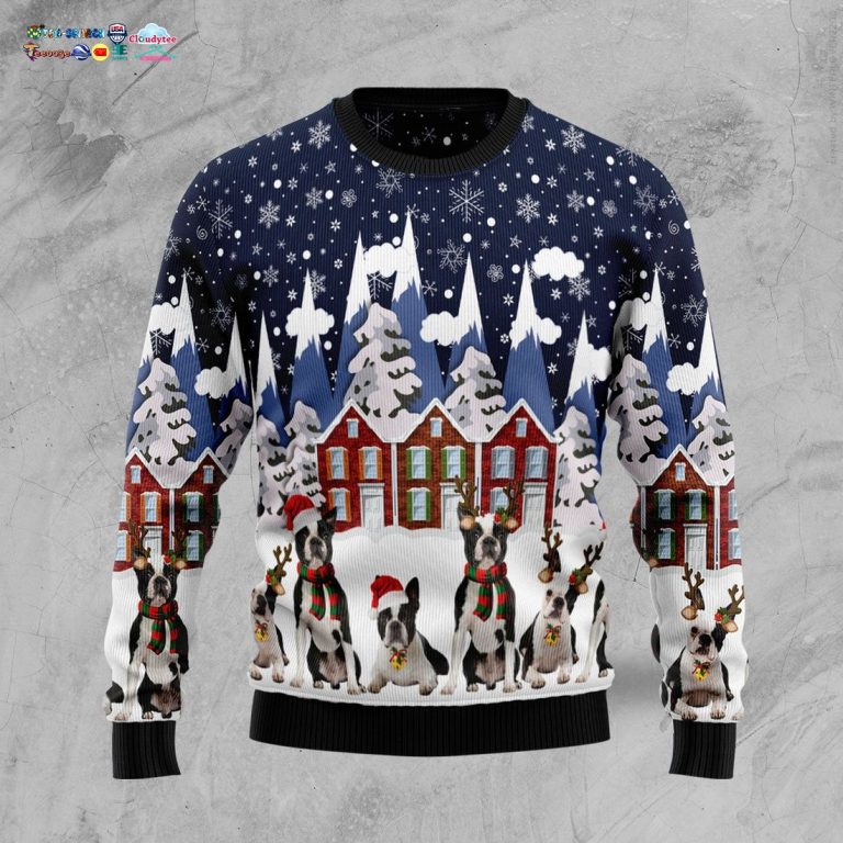 Boston Terrier Family Ugly Christmas Sweater - You look cheerful dear