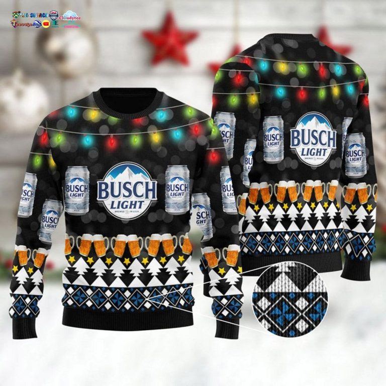 Busch Light Christmas Light Ugly Christmas Sweater
