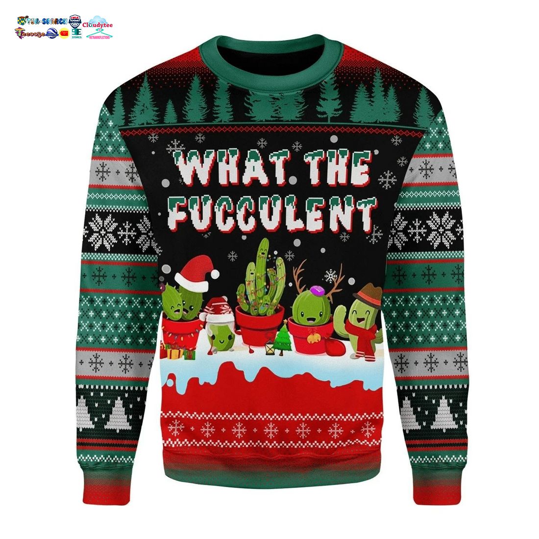 Cactus What The Fucculent Ugly Christmas Sweater