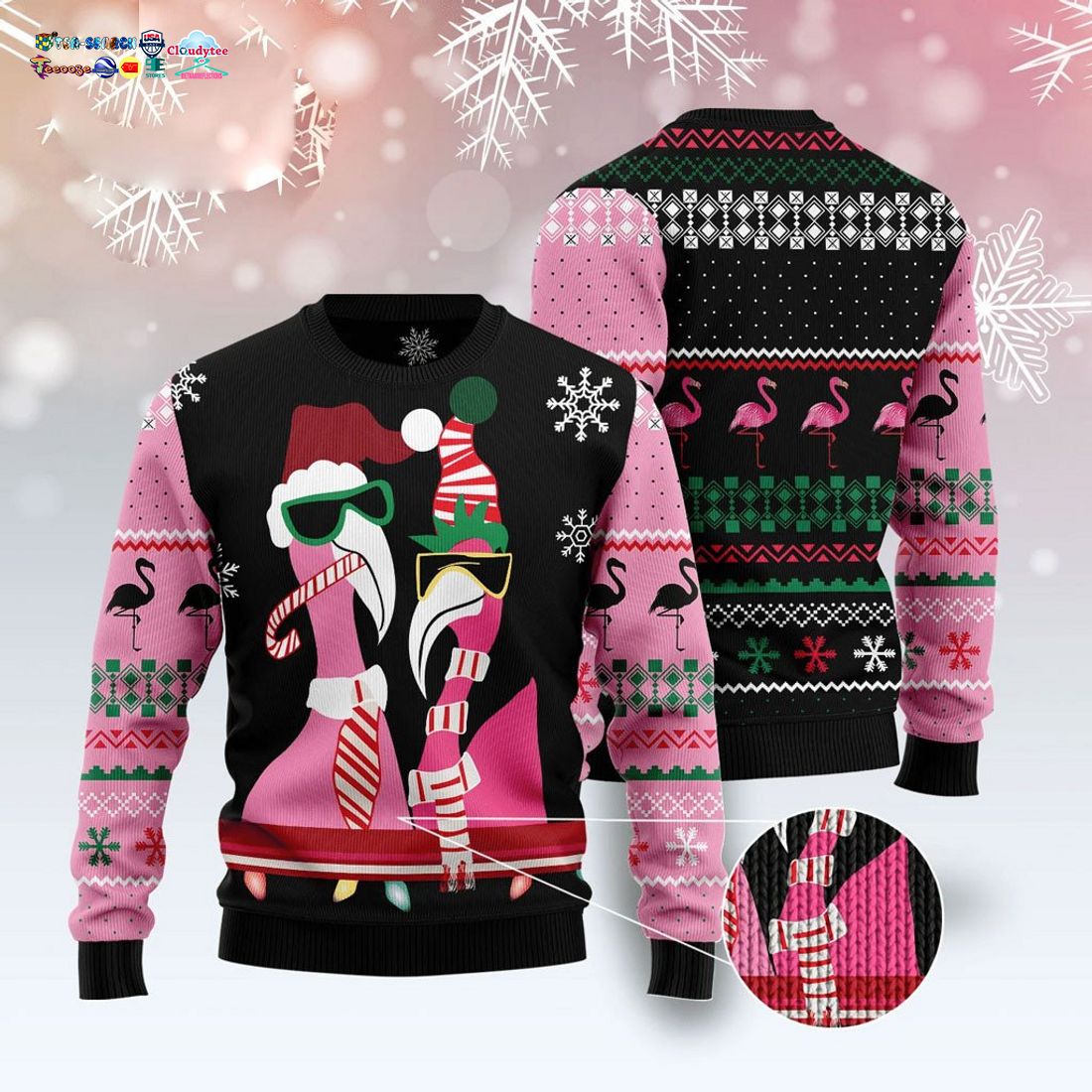 Candy Cane Flamingo Ugly Christmas Sweater