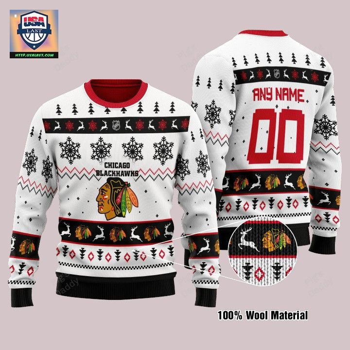 Chicago Blackhawks Personalized White Ugly Christmas Sweater – Usalast