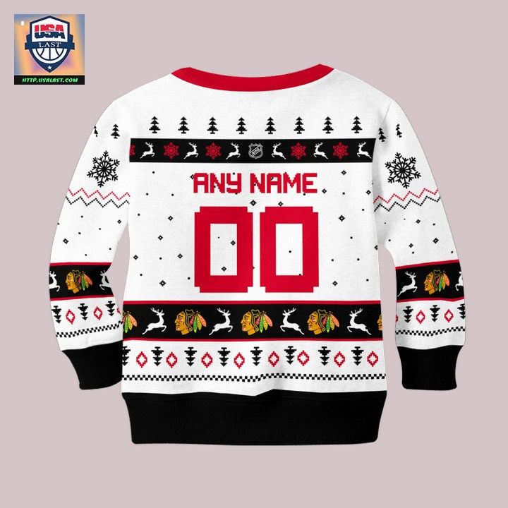 Chicago Blackhawks Personalized White Ugly Christmas Sweater - Generous look