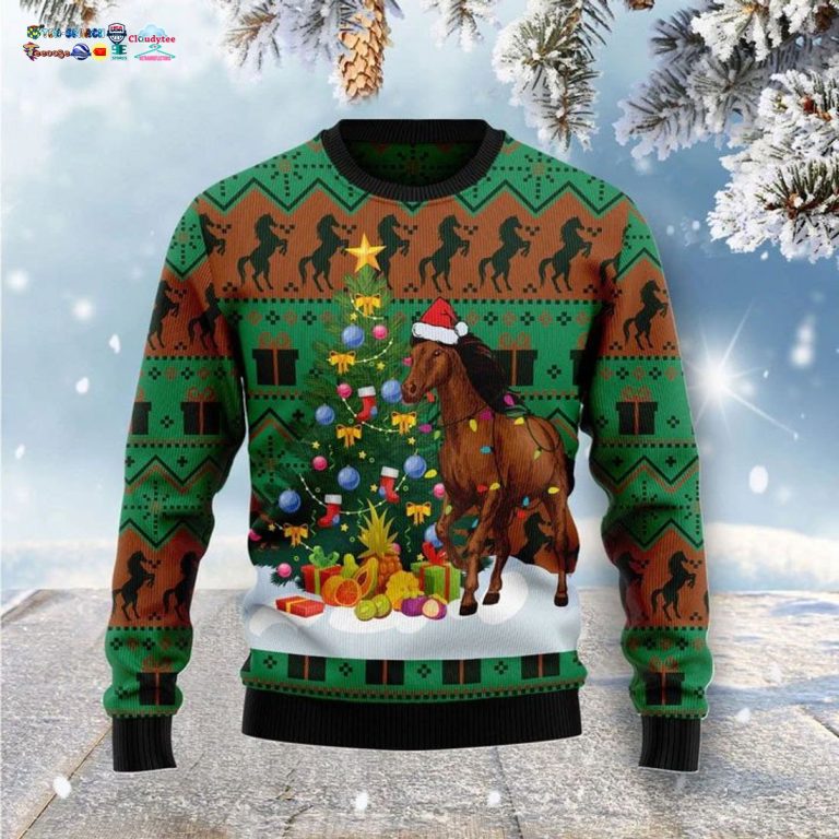 Christmas Tree Horse Ugly Christmas Sweater - Natural and awesome