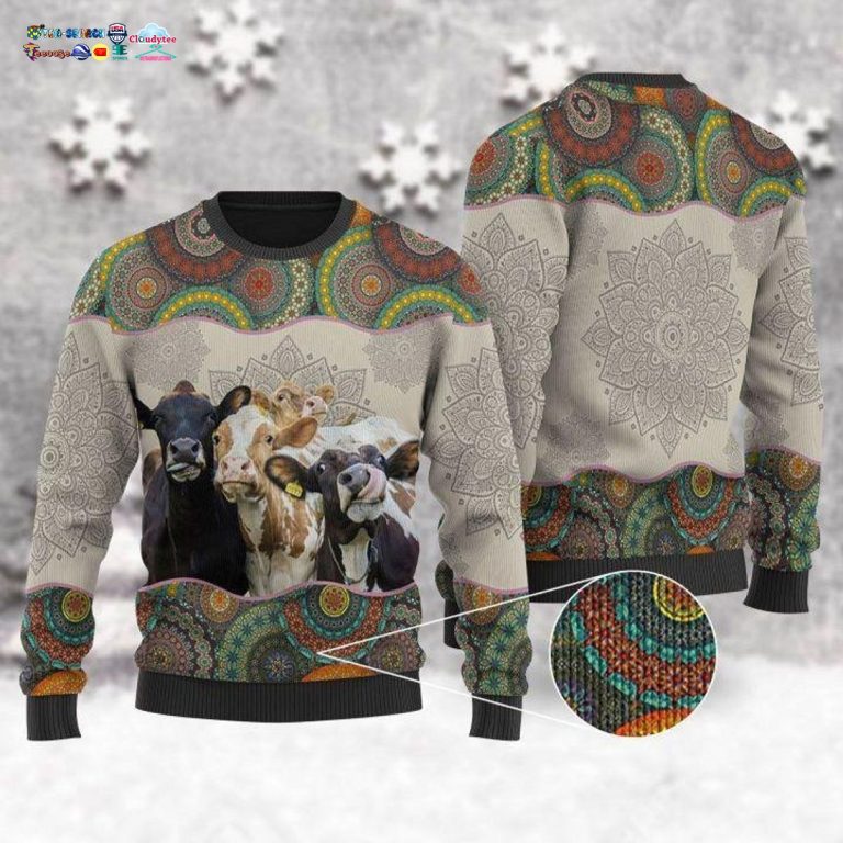 Cows Mandala Ugly Christmas Sweater - You look different and cute