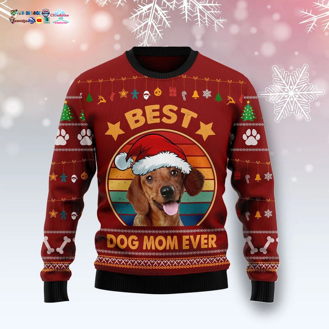 Dachshund Best Dog Mom Ever Ugly Christmas Sweater - Cutting dash
