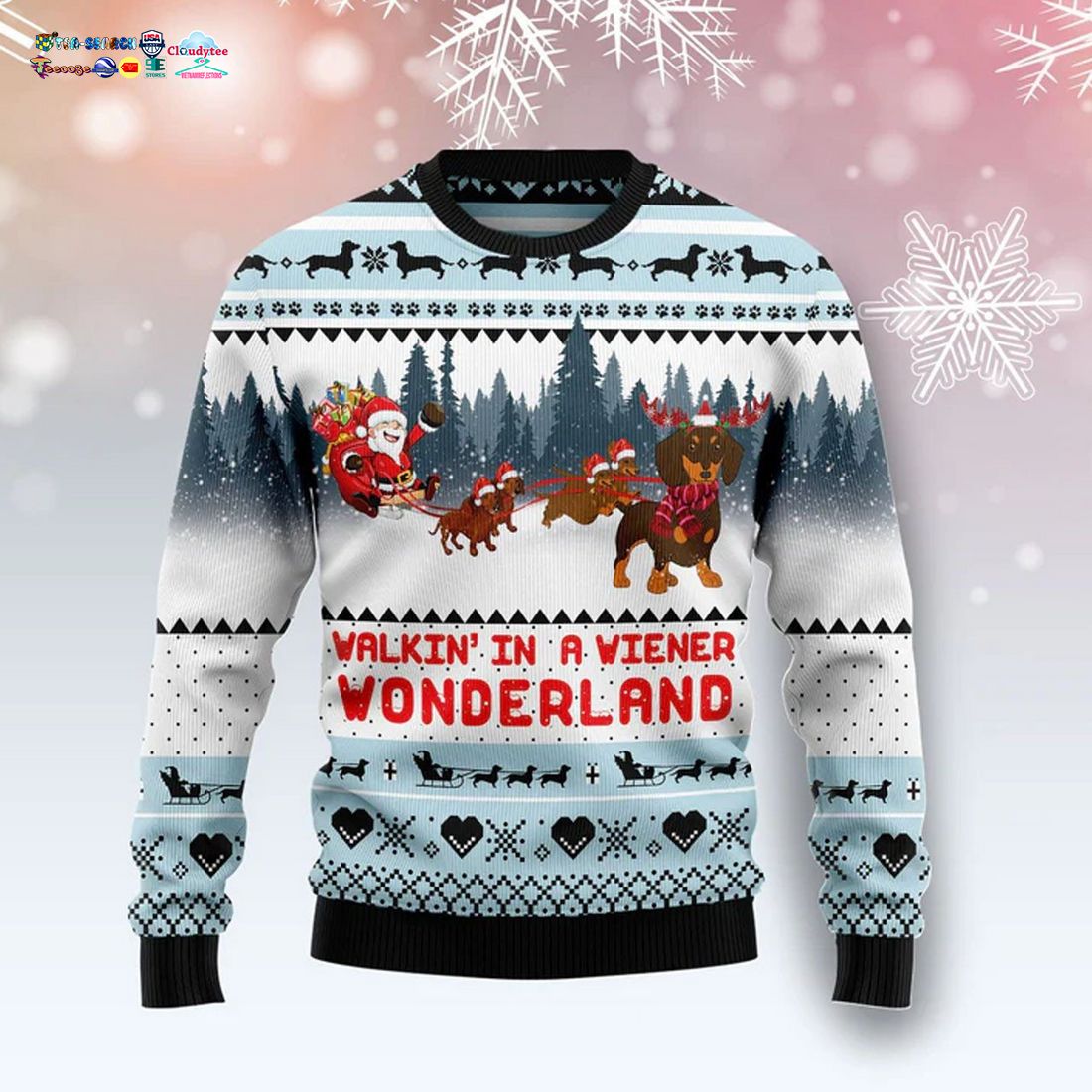 Dachshund Walkin’ In A Wiener Wonderland Ugly Christmas Sweater