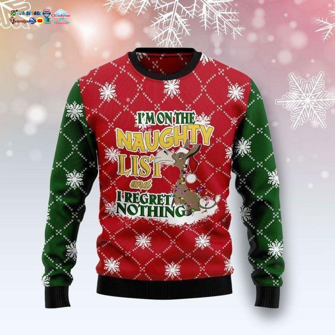 Donkey I'm On The Naughty List And I Regret Nothing Ugly Christmas Sweater