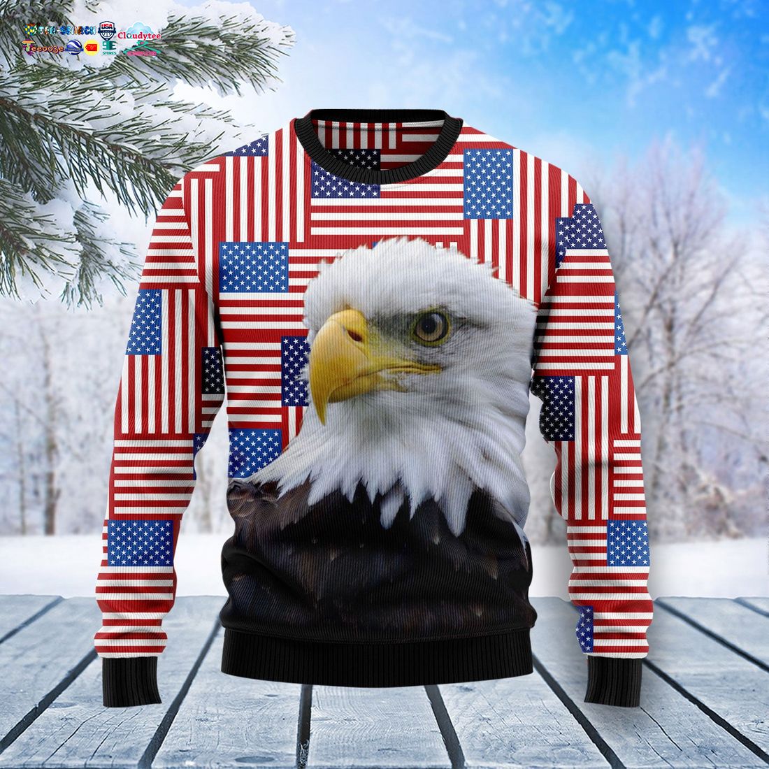 Eagle USA Flag Ugly Christmas Sweater