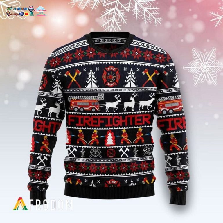 Firefighter Reindeer Ugly Christmas Sweater - Cool look bro