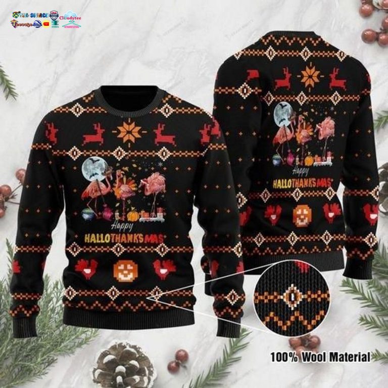 Flamingo Happy Hallothanksmas Ugly Christmas Sweater - Wow, cute pie