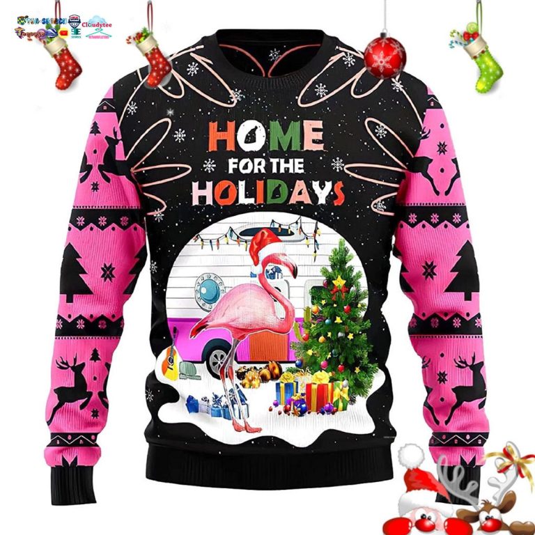 Flamingo Home For The Holidays Ugly Christmas Sweater - Sizzling