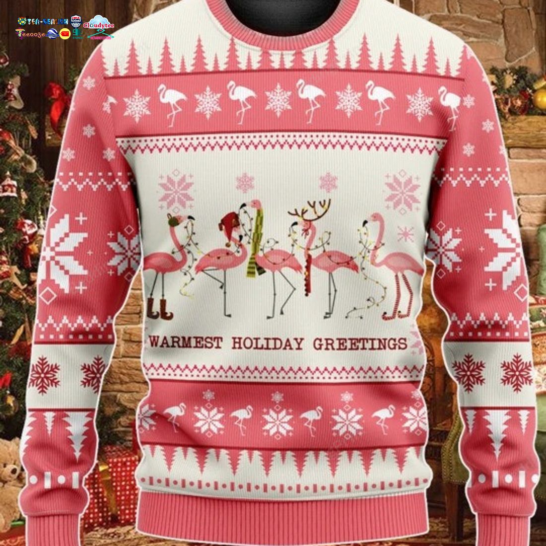 Flamingo Warmest Holiday Greetings Ugly Christmas Sweater - Elegant picture.