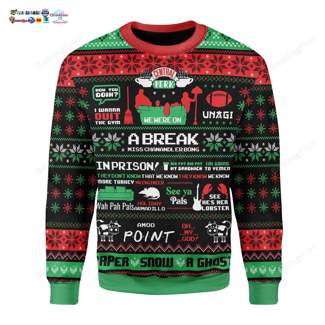 Friends TV Show Central Perk A Break Ugly Christmas Sweater