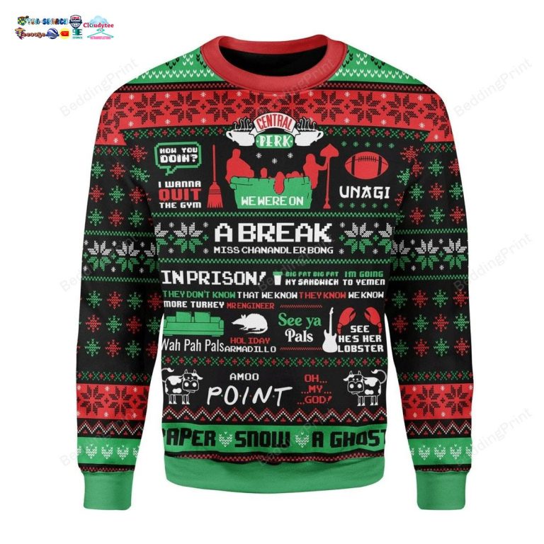 Friends TV Show Central Perk A Break Ugly Christmas Sweater - Studious look