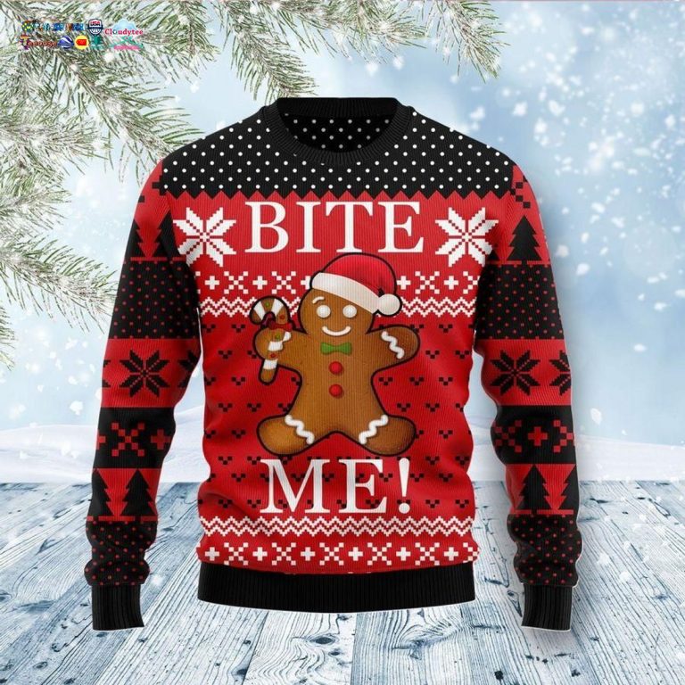 Gingerbread Bite Me Ugly Christmas Sweater - Nice Pic