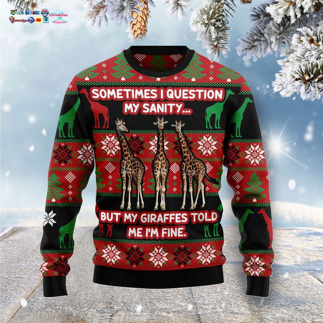 Giraffe Sometimes I Question My Sanity Ugly Christmas Sweater