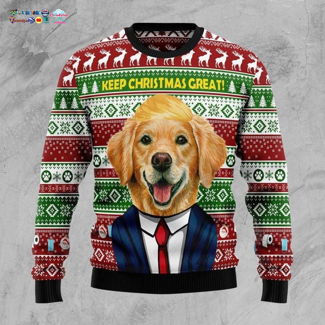Golden Retriever Keep Christmas Great Ugly Christmas Sweater - Good click