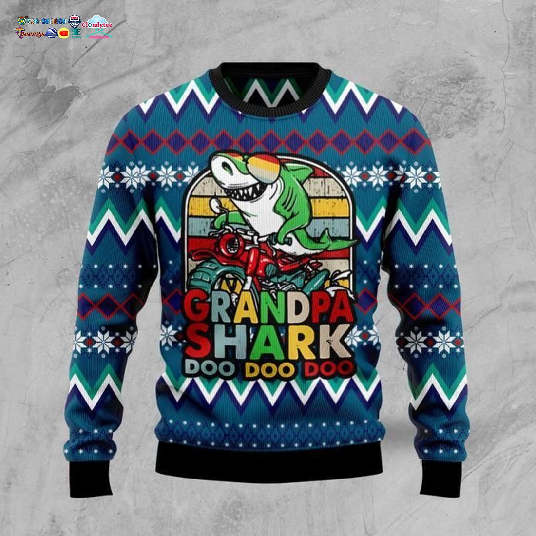 Grandpa Shark Doo Doo Doo Ugly Christmas Sweater