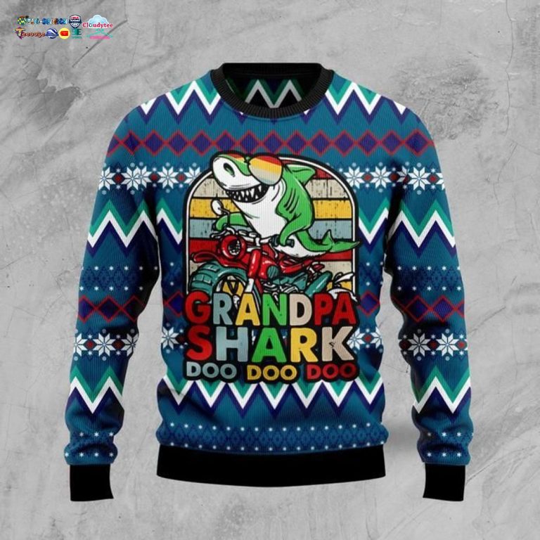 Grandpa Shark Doo Doo Doo Ugly Christmas Sweater - You tried editing this time?