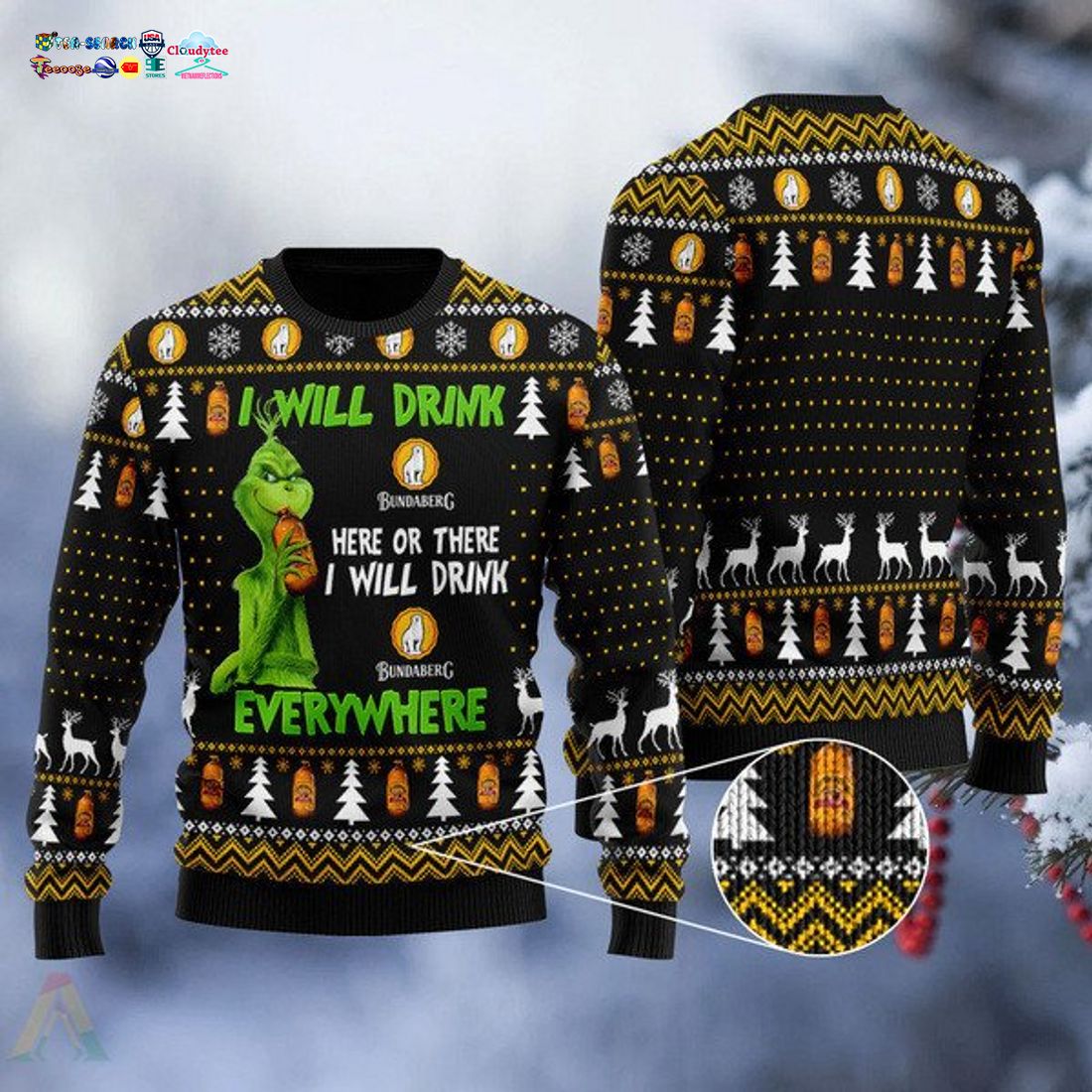 Grinch I Will Drink Bundaberg Everywhere Ugly Christmas Sweater