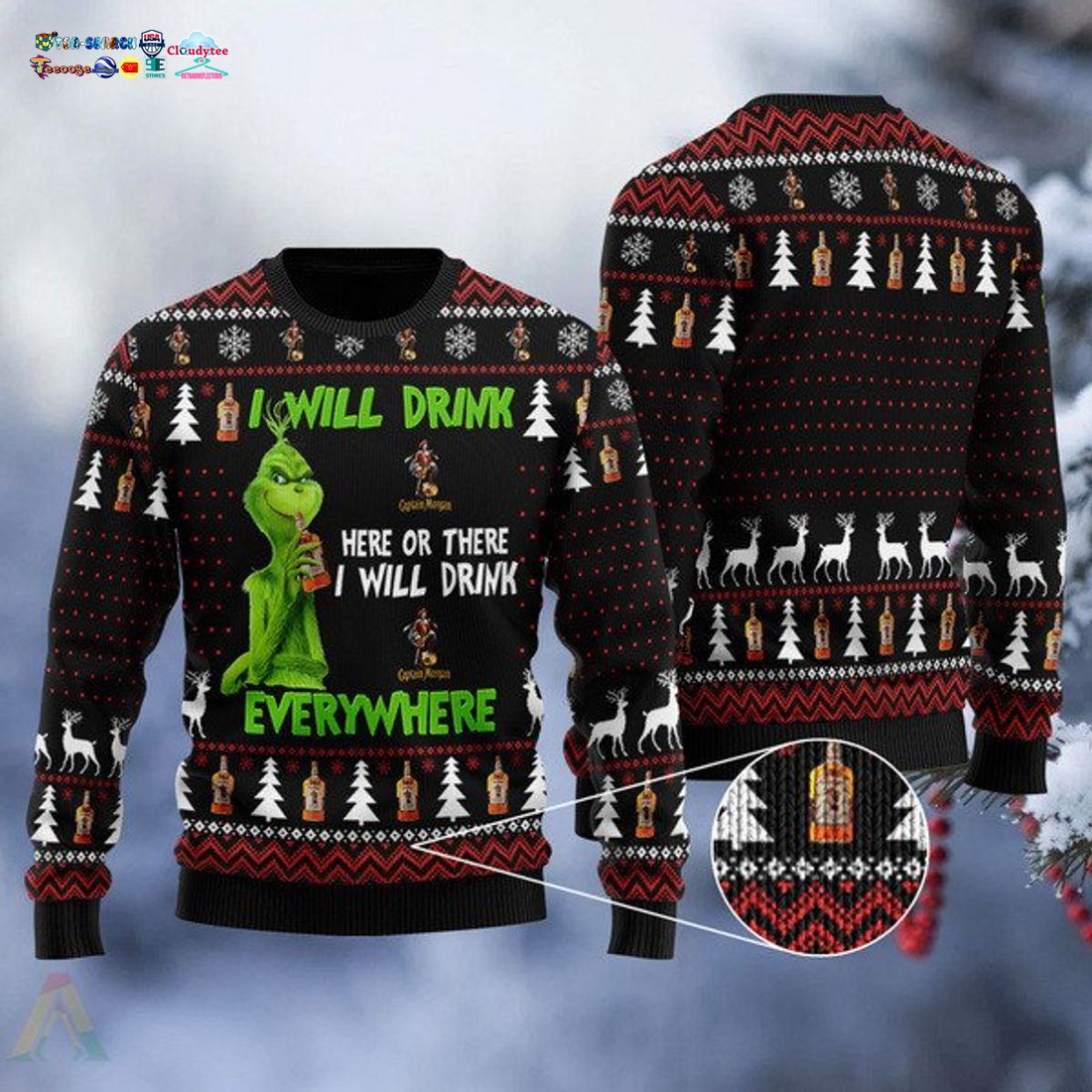 Grinch I Will Drink Captain Morgan Everywhere Ver 2 Ugly Christmas Sweater
