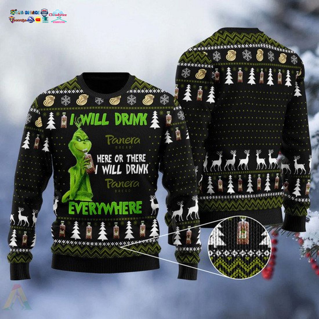 Grinch I Will Drink Panera Bread Everywhere Ugly Christmas Sweater