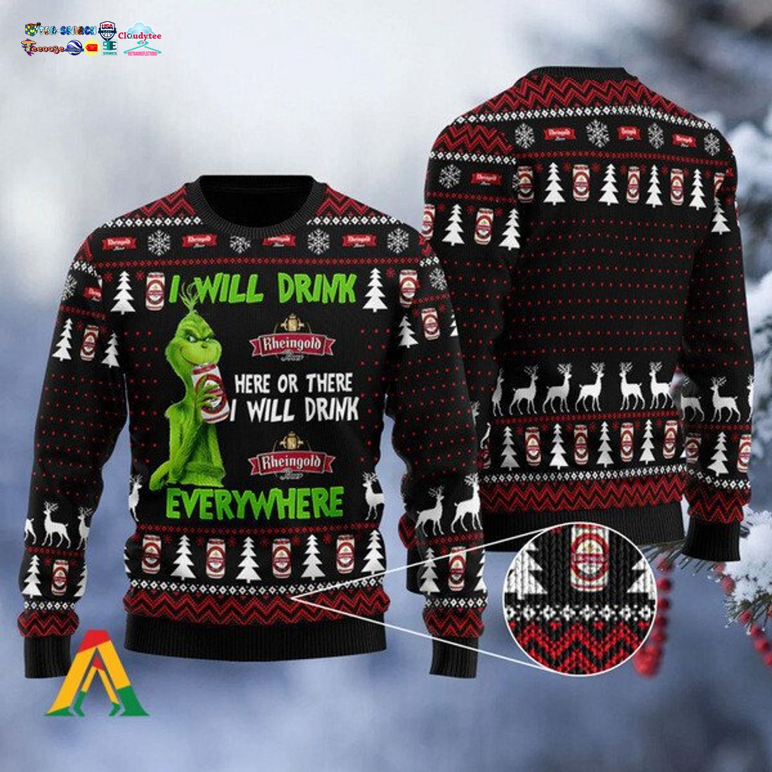 Grinch I Will Drink Rheingold Everywhere Ugly Christmas Sweater