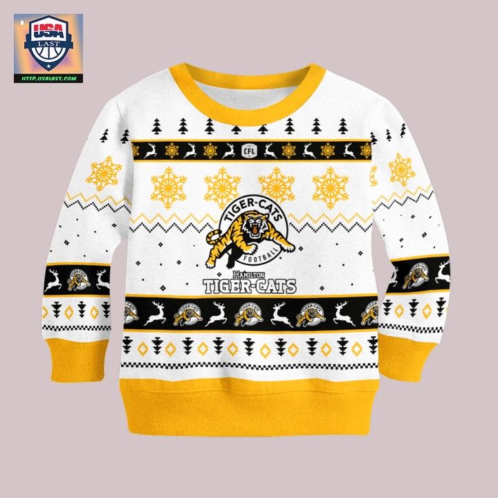 Hamilton Tiger-Cats Personalized White Ugly Christmas Sweater - Cutting dash