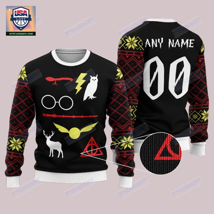 Harry Potter Owl Deathly Hallows Custom Name Ugly Sweater - Looking so nice
