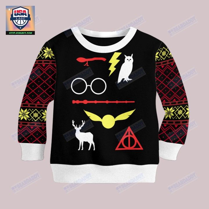 Harry Potter Owl Deathly Hallows Custom Name Ugly Sweater - Natural and awesome
