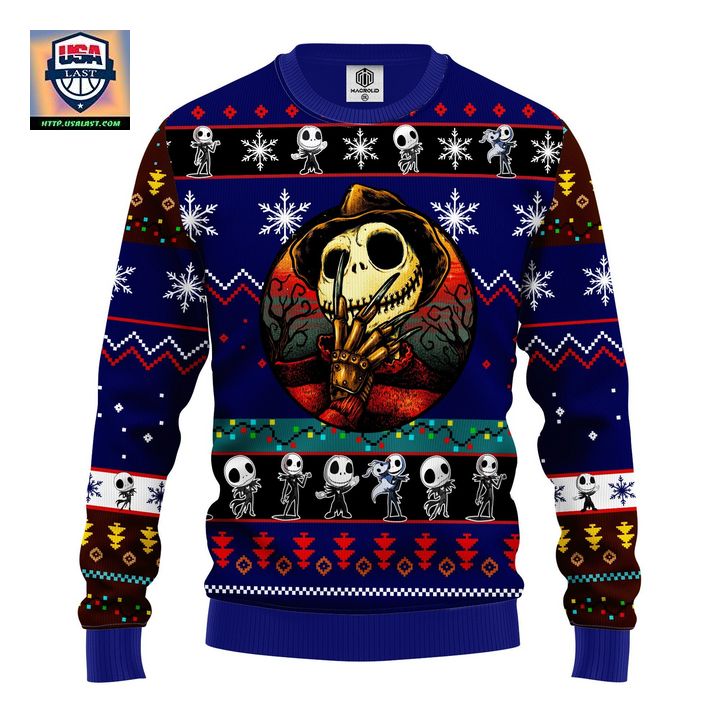 Jack Skellington Halloween Ugly Christmas Sweater Blue 1 Amazing Gift Idea Thanksgiving Gift – Usalast