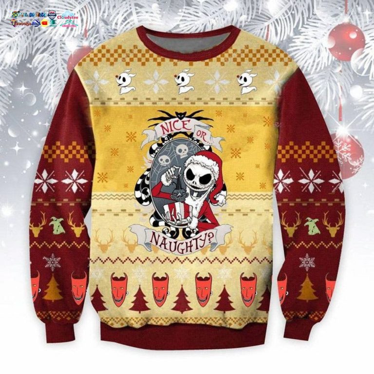 Jack Skellington Nice Or Naughty Ugly Christmas Sweater - Stand easy bro