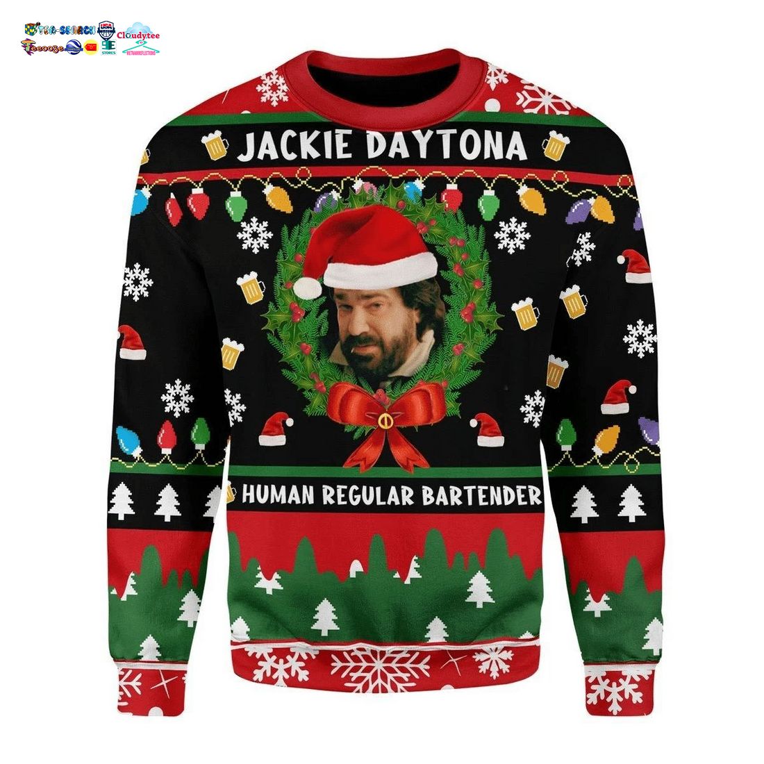 Jackie Daytona Human Regular Bartender Ugly Christmas Sweater