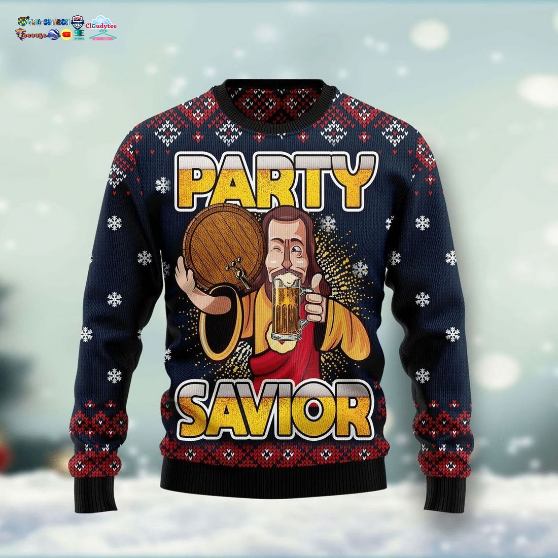 Jesus Beer Party Savior Ugly Christmas Sweater