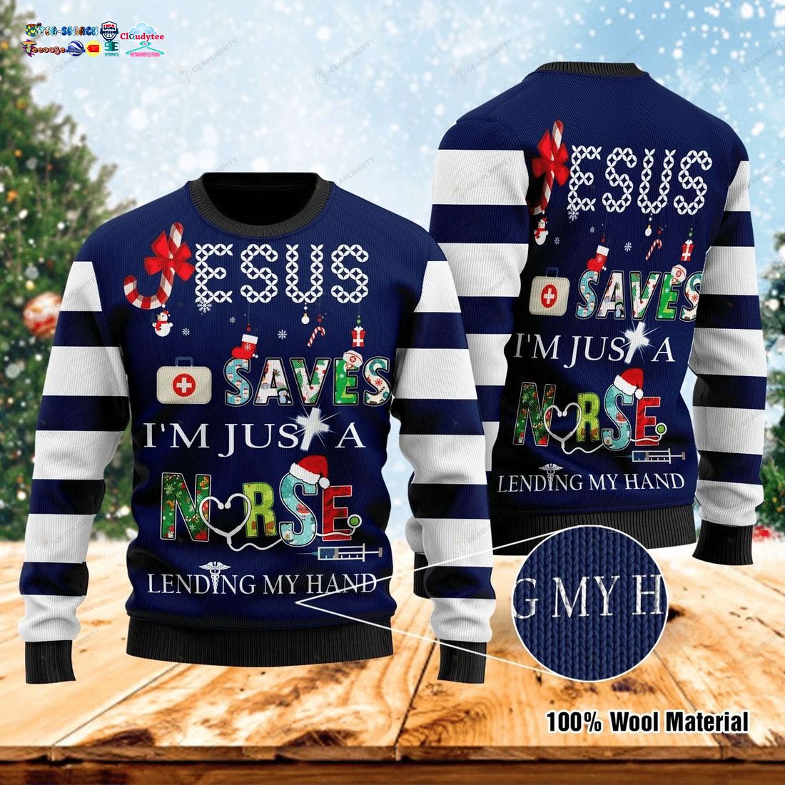 Jesus Saves I’m Just A Nurse Lending My Hand Ugly Christmas Sweater