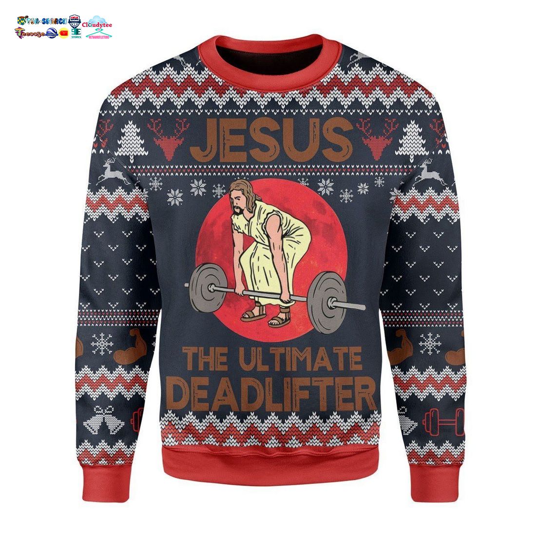 Jesus The Ultimate Deadlifter Ugly Christmas Sweater