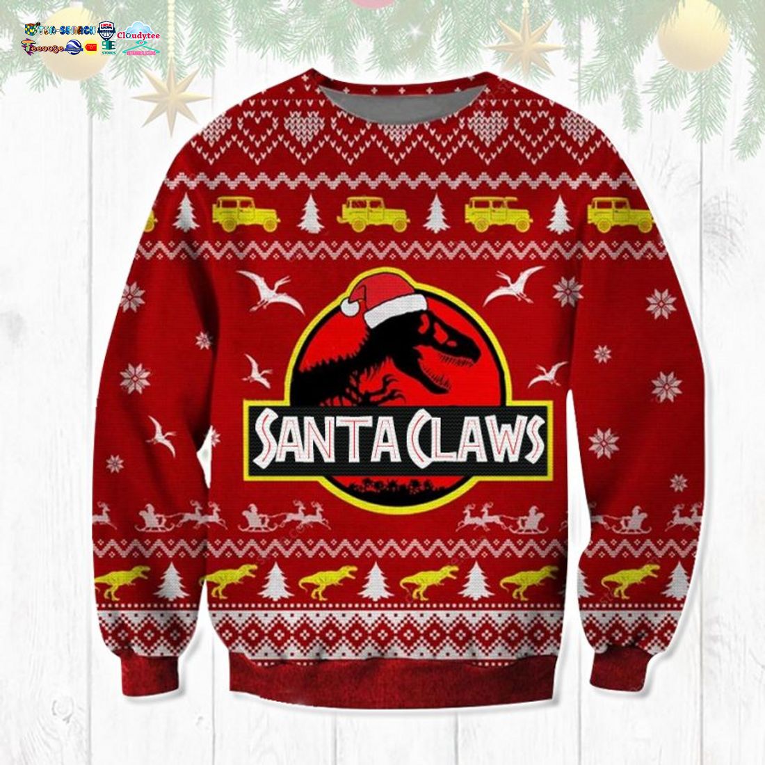 Jurassic Park Santa Claws Ugly Christmas Sweater