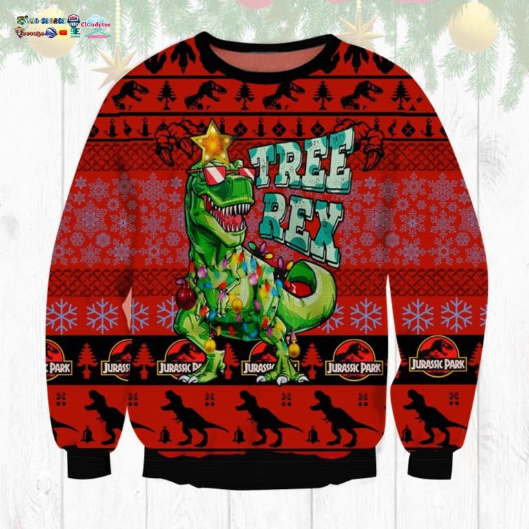 Jurassic Park Tree Rex Ugly Christmas Sweater - I like your hairstyle