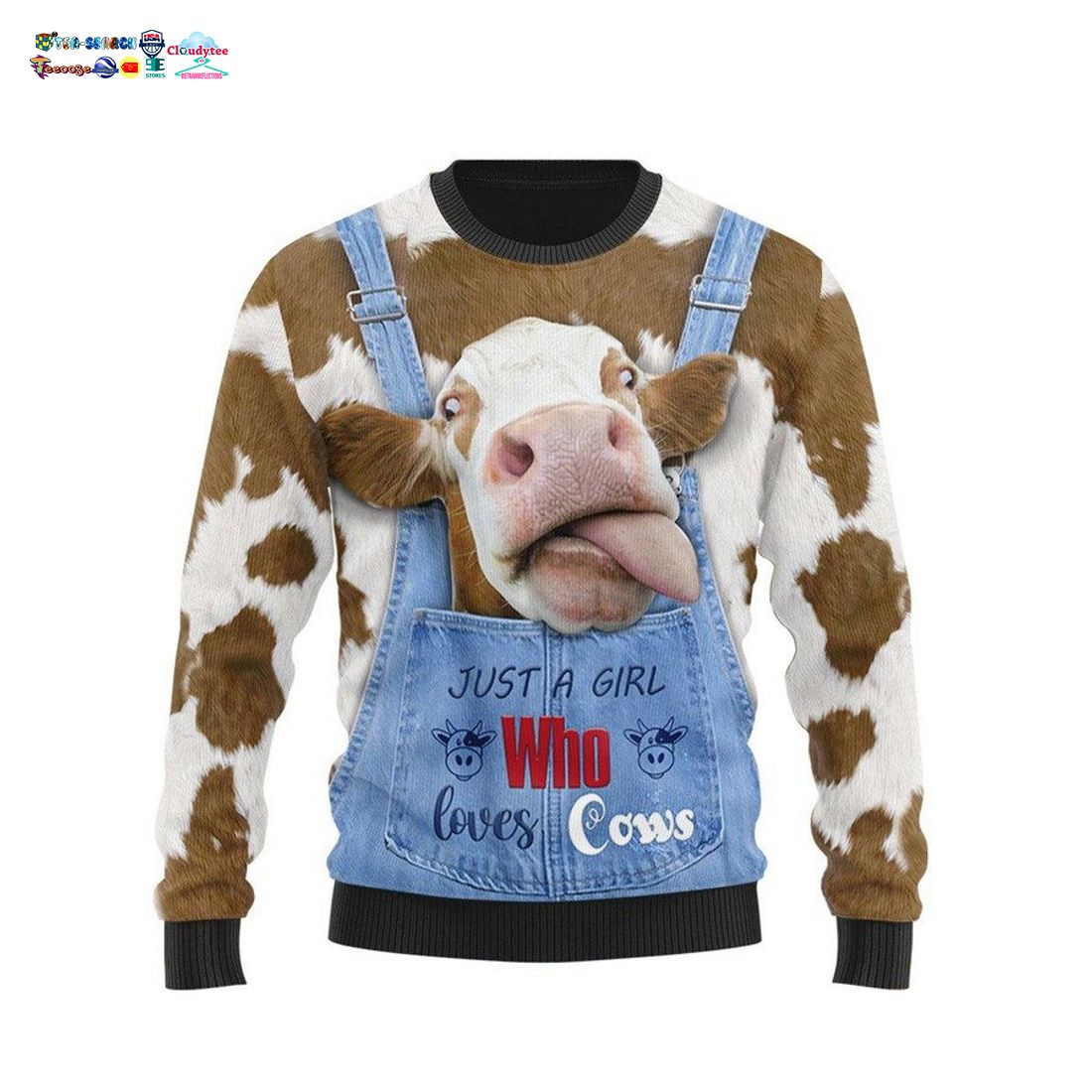 Just A Girl Who Loves Cows Brown Ugly Christmas Sweater