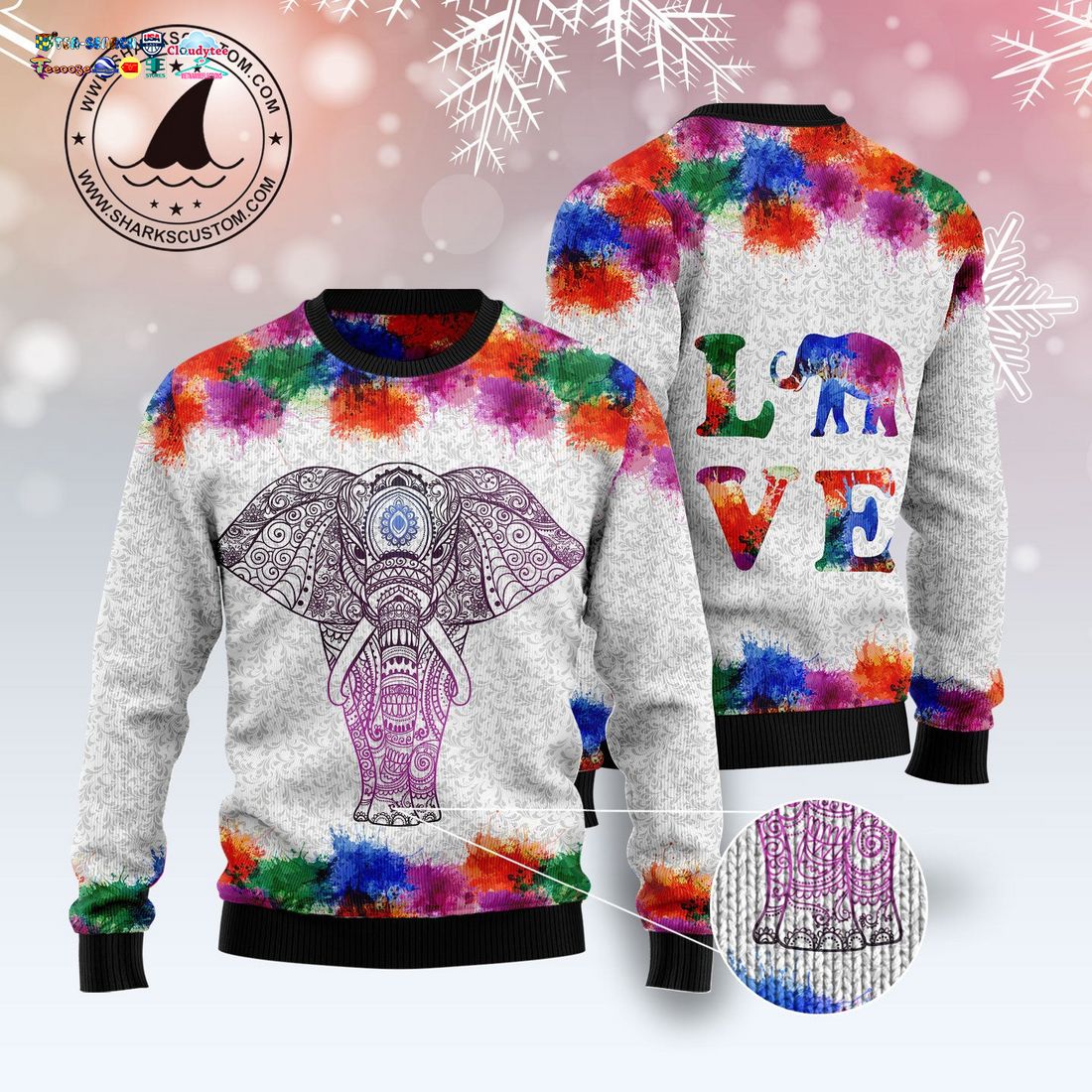 Love Elephant Mandala Ugly Christmas Sweater
